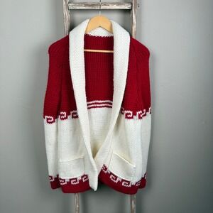 Vintage 60s/70s Cowichan Knit Shawl Collar Sweater Cardigan size Women Med